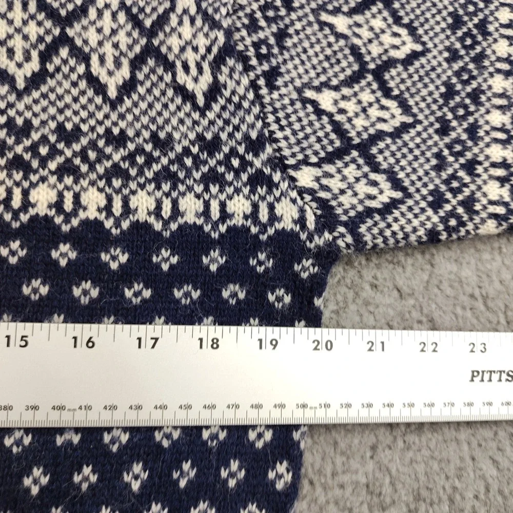 VTG Jos A Bank Wool Sweater Mens Small Shetland Fair Isle Blue Birds Eye EUC